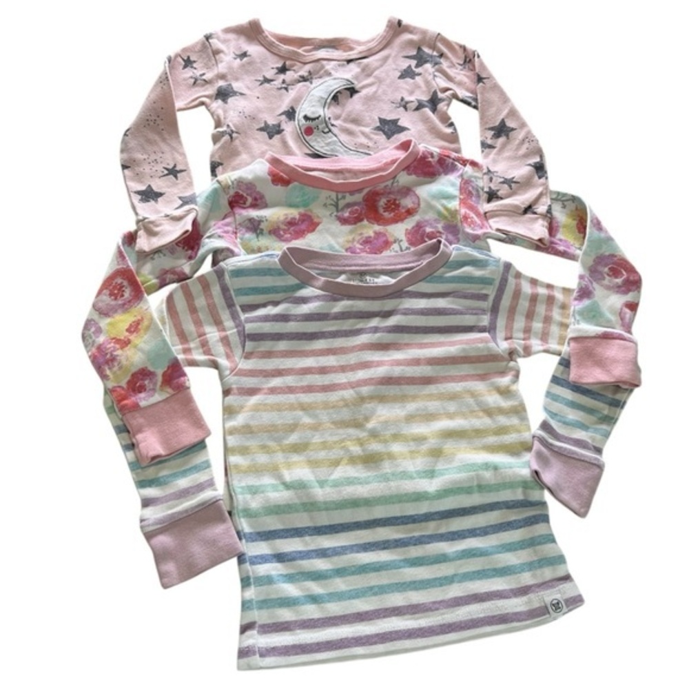 3- Girls Longsleeve Sleep Pajama Top Shirts Size 2T Honest Lamaze Lot Bundle